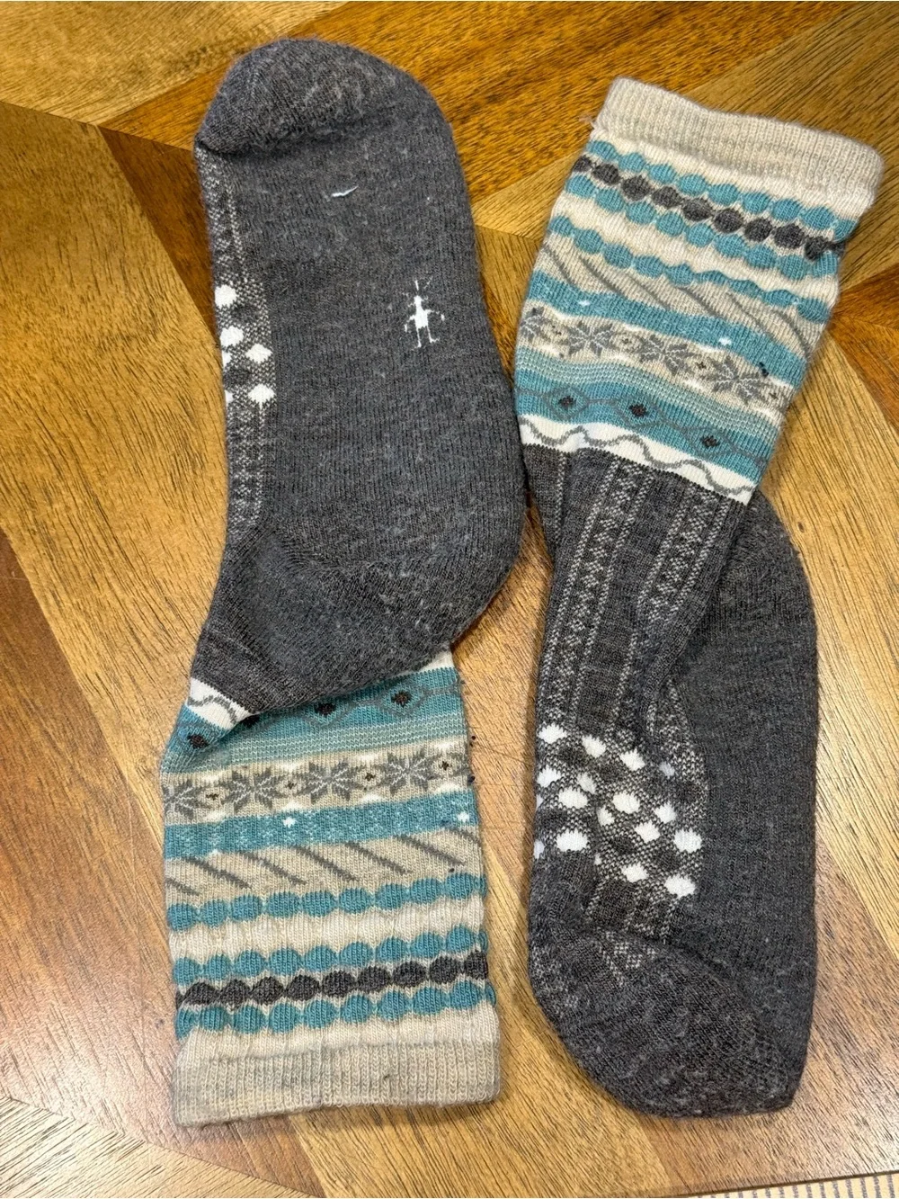 Smartwool Women's Patterned Crew Socks - Teal, Gray & Cream PREOWNED *desc